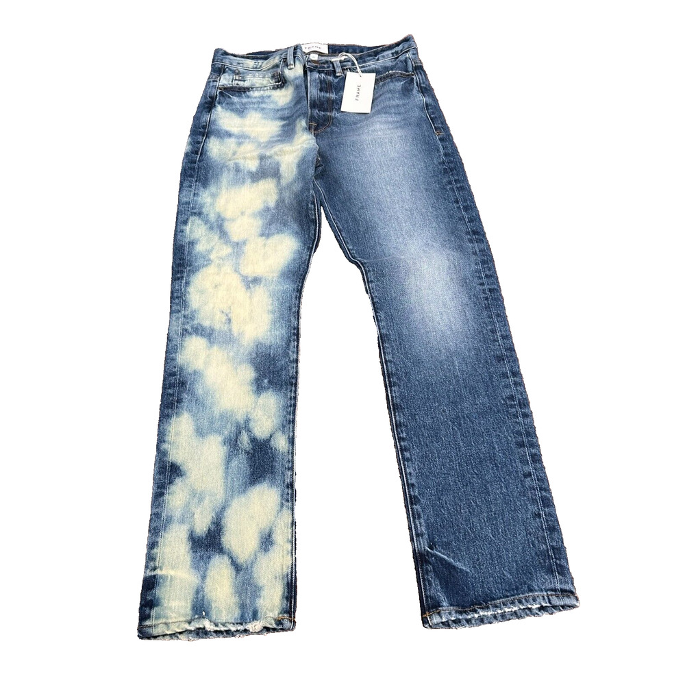 NWT Frame Womens Le Beau‎ Crop Blue Sunbleach Spotted Straight Leg Jeans Size 27